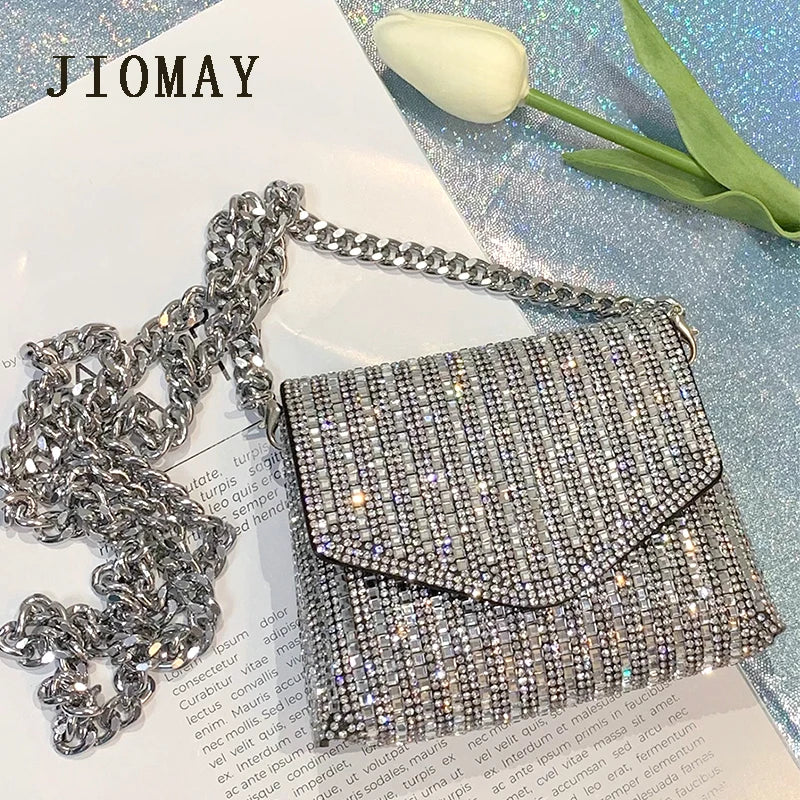 JIOMAY New Rhinestone Bag for Women Shiny Mini Silver Clutch Bag Girls Chain Crossbody Bag Wholesals Items For Small Business