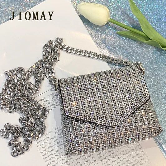 JIOMAY New Rhinestone Bag for Women Shiny Mini Silver Clutch Bag Girls Chain Crossbody Bag Wholesals Items For Small Business