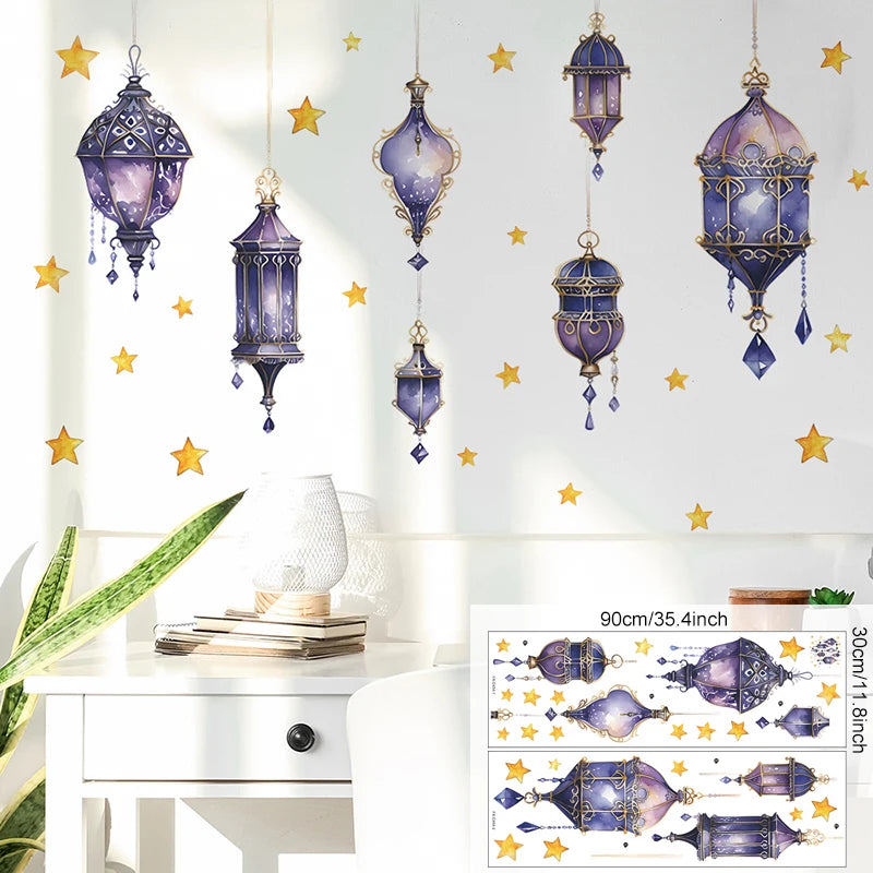 Eid Mubarak Wall Stickers Moon Star Lantern Ramadan Kareem Wall Decals Muslim Islamic Window Sticker Decorations for Home 2026
