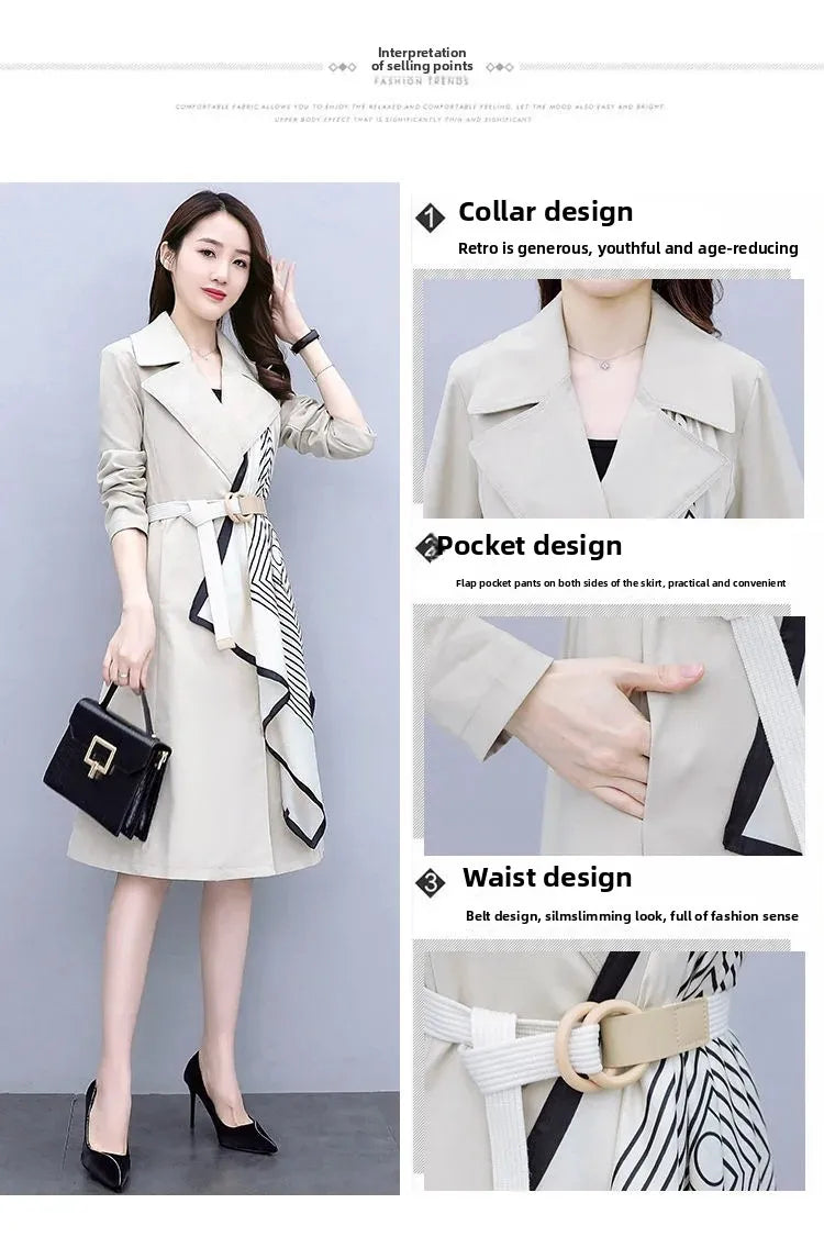 Women's Long Coat Spring Autumn Loose Fashionable Slimming Large Size Casual Outerwear Elegant Lady Jacket Trendy