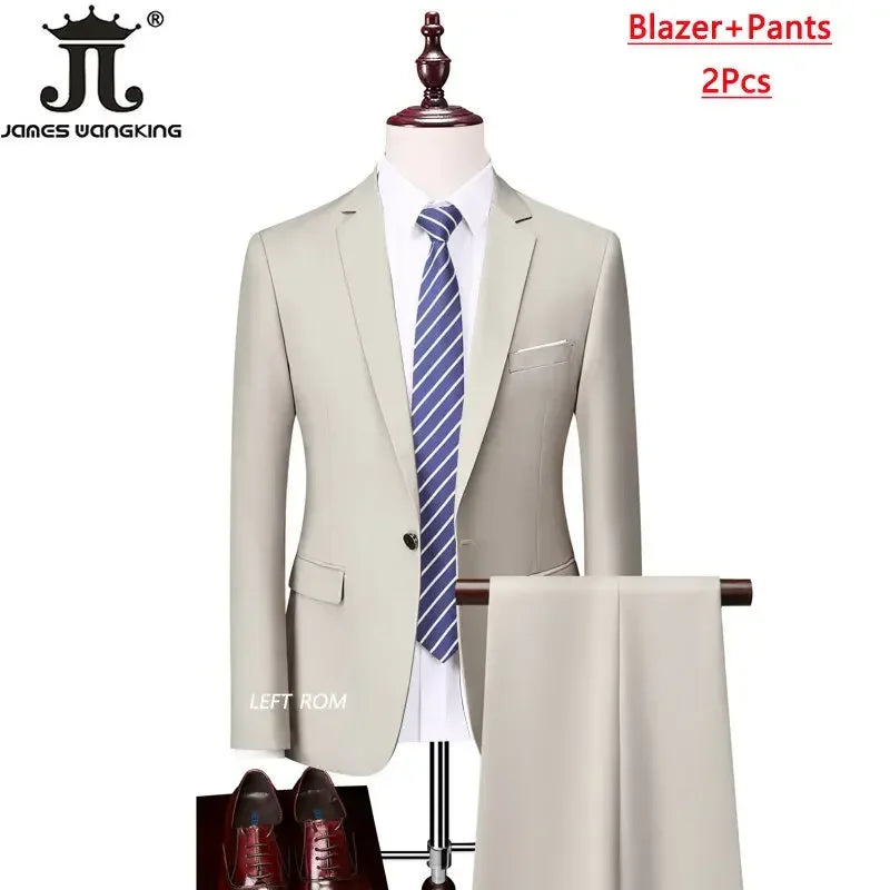 M-6XL 15 Colors ( Jacket+Vest+Pants ) Formal Business Office Men's Suits Groom Wedding Dress Party Dress Solid Color Suit