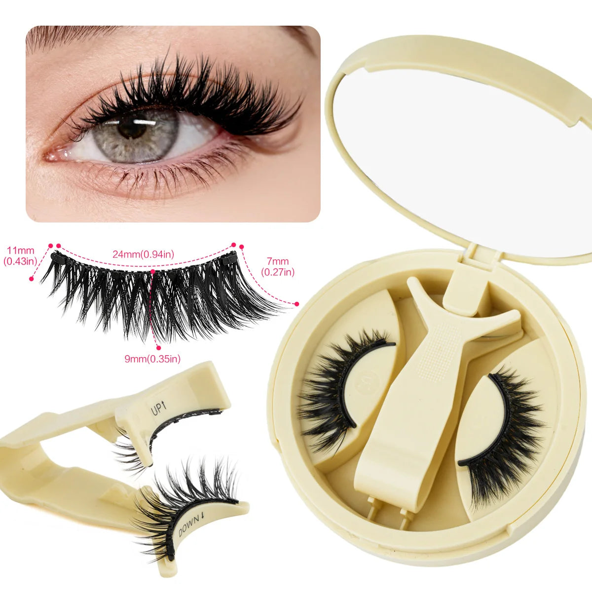 1 Pairs Magnetic Fake Eyelashes Kit Handmade Fluffy Faux Mink Lashes Curler 3D False Eyelashes Extension Makeup with Tweezers