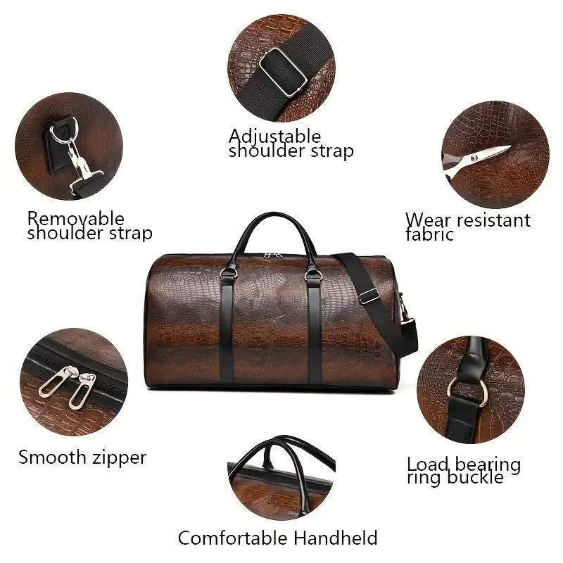 Large Capacity Retro Crocodile-Textured Travel Duffel Bag - Durable Unisex Vacation Luggage,  Versatile Gift for Men & Women
