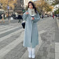 Blue Korean Style Woolen Coat Loose Women's Fashion Autumn Winter New Arrival Medium Length Belted Outerwear for Ladies | Women's Fashion