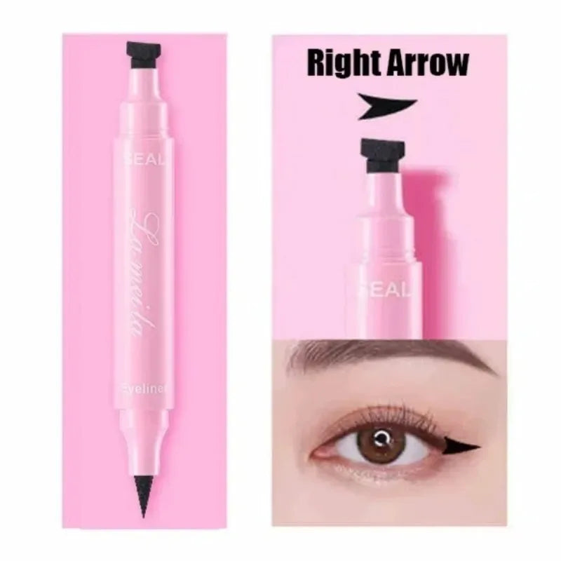 2 in 1 Black Eyeliner Stamp Waterproof Sweat-proof Dual-ended Liquid Eyeliner Quick Dry Easy Applying Eyeliner Pen Lazy Makeup
