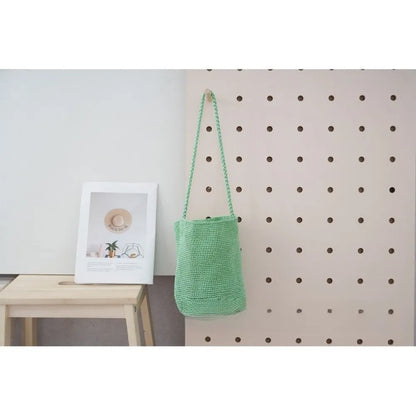 New Large Capacity Handwoven Bucket Bag Solid Color Boho Metal Line Bucket Bag Straw Design Handmade Crossbody Bag Gifts