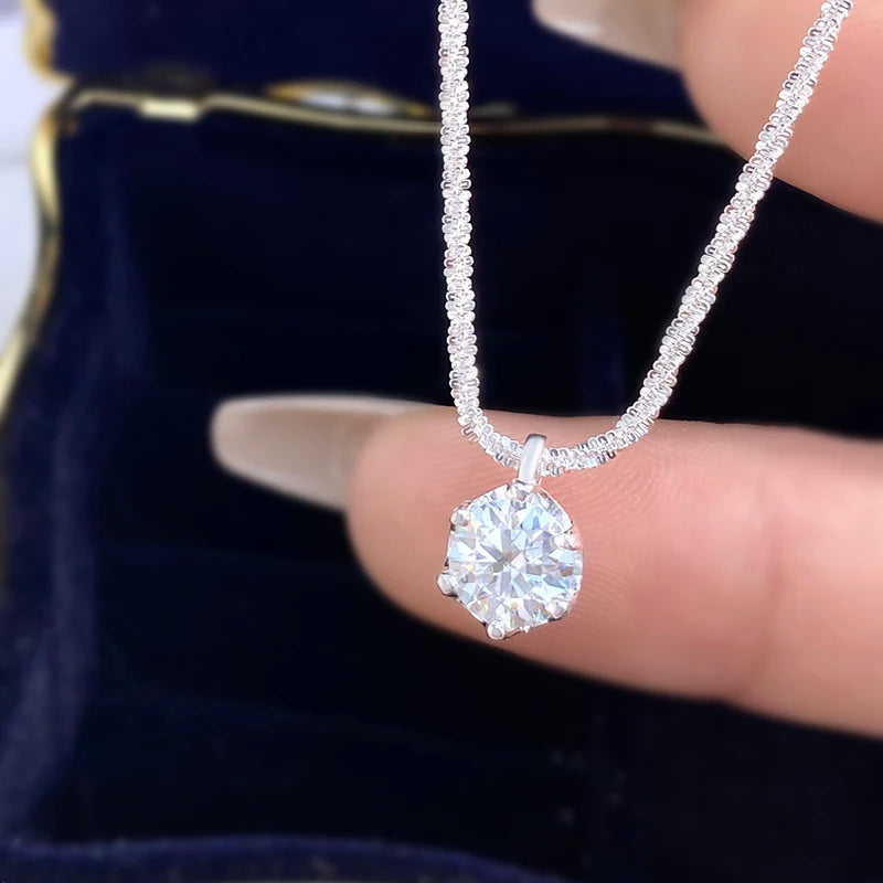 LOUTF 1CT Sparkling Luxury Moissanite Diamond White Pendant Necklace for Women 925 Sterling Silver High Quality Fine Jewelry