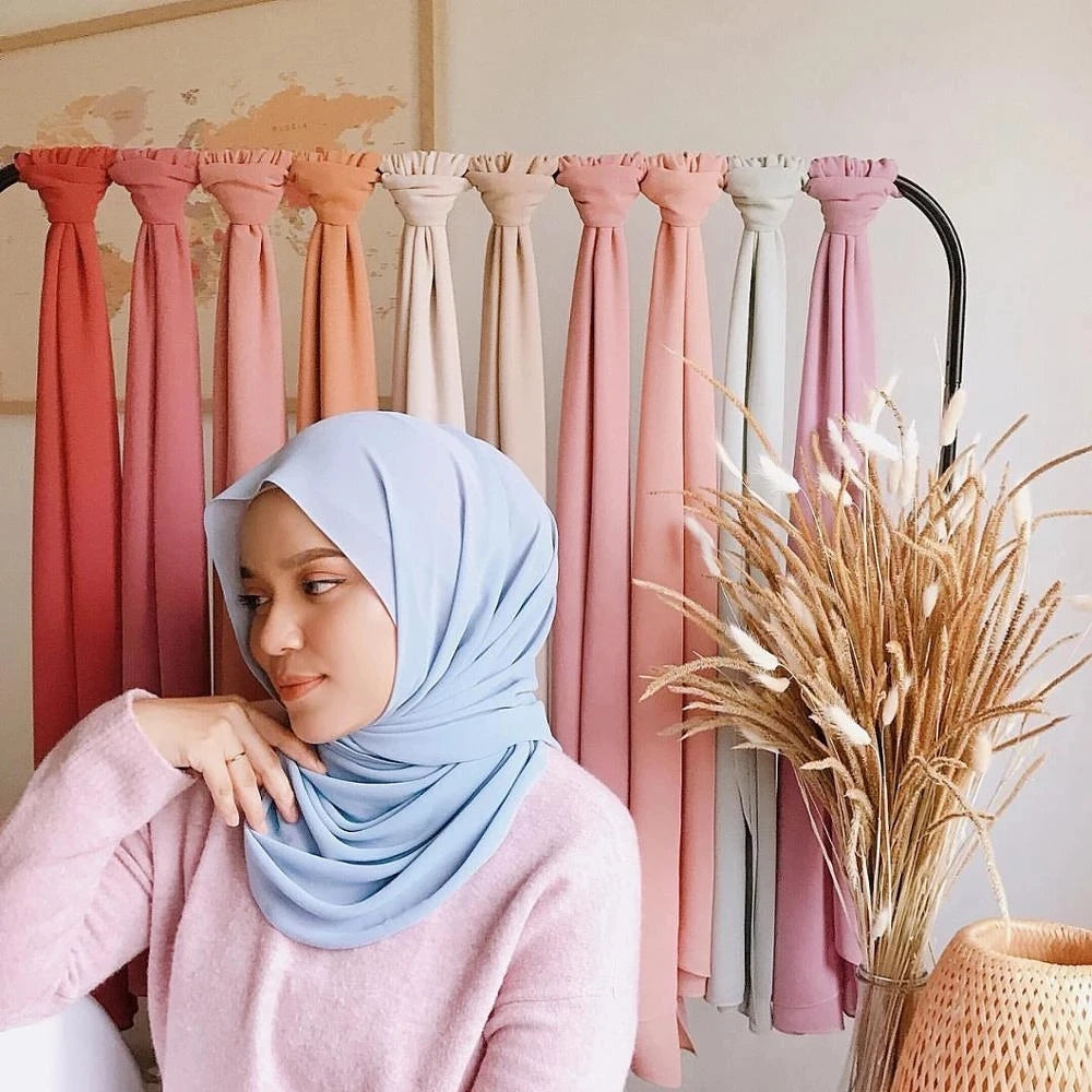 Muslim Chiffon Hijabs For Woman Long Solid Color Head Wrap For Women Shawls Scarves Ladies Muslim Veil Hijab