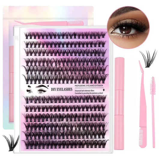 240 Eyelash Cluster D Curling Mascara Set 30D40D 10-16mm Hybrid Lash Cluster with Lash Adhesive, Sealant and Lash Application To