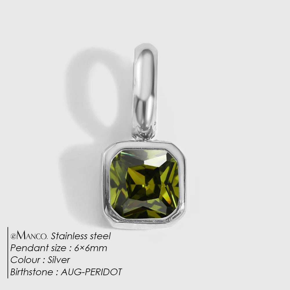 EMANCO Stainless Steel Classic Octagon Birthstone Charms 14K Gold Plated Pendant For DIY Jewelry Making Necklace