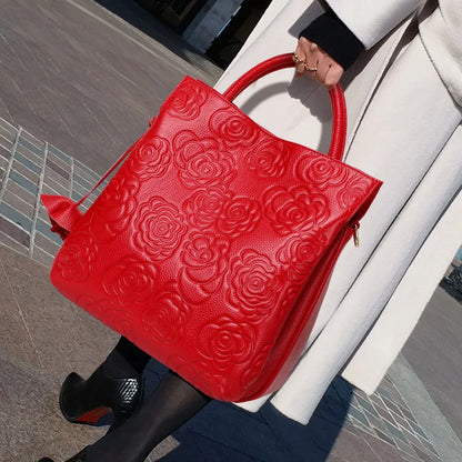 Ladies' fashionable and elegant camellia tote bag with large capacity and multiple compartments, vintage shoulder bag