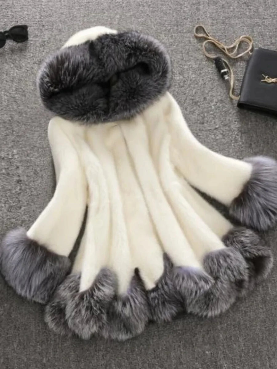 Hooded Loose Faux Fur Jacket Women Thick Autumn Winter Korean Maxi Coat Long Warm Luxury Fur Parkas Bontjas Furry Outerwear