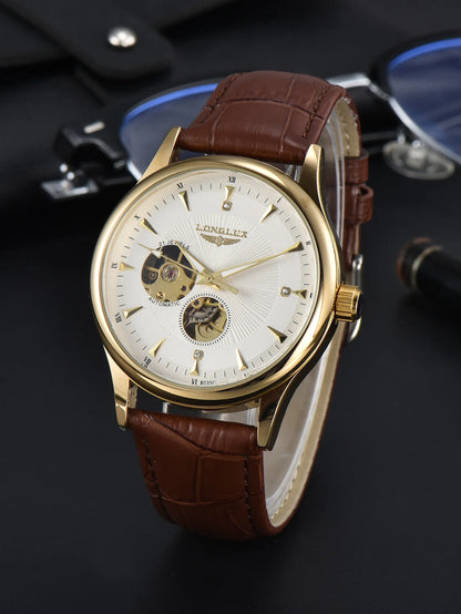 LONGLUX Automatic Watch Elegant Style Wholesale Mechanical Wristwatches Skeleton Rome Waterproof Mens Watch Men Gift