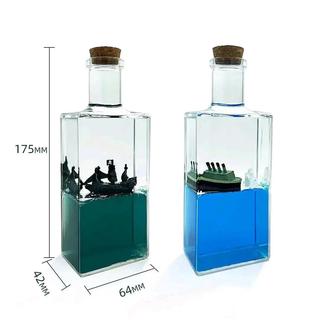 Cruise Fluid Drifting Bottle Titanic Black Pearl Dinosaur Era Style Drifting Ship Ornament Home Boy Girl Gift Desktop Decoration