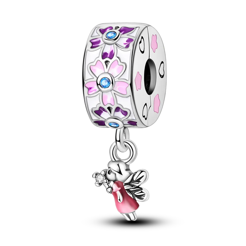 Silver Clasp 925 Sterling Silver CZ Pave Clip Charms Daisy Beads Stopper Safety Chain Fit Original Bangle Bracelet Jewelry Clips