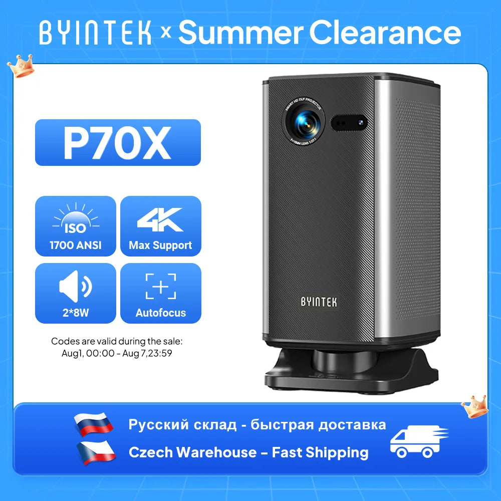 BYINTEK BOOK 1 P70X Portable Built-in Battery 4K Support 3D Wifi for Outdoor Movie Night Home Theater Projectors
