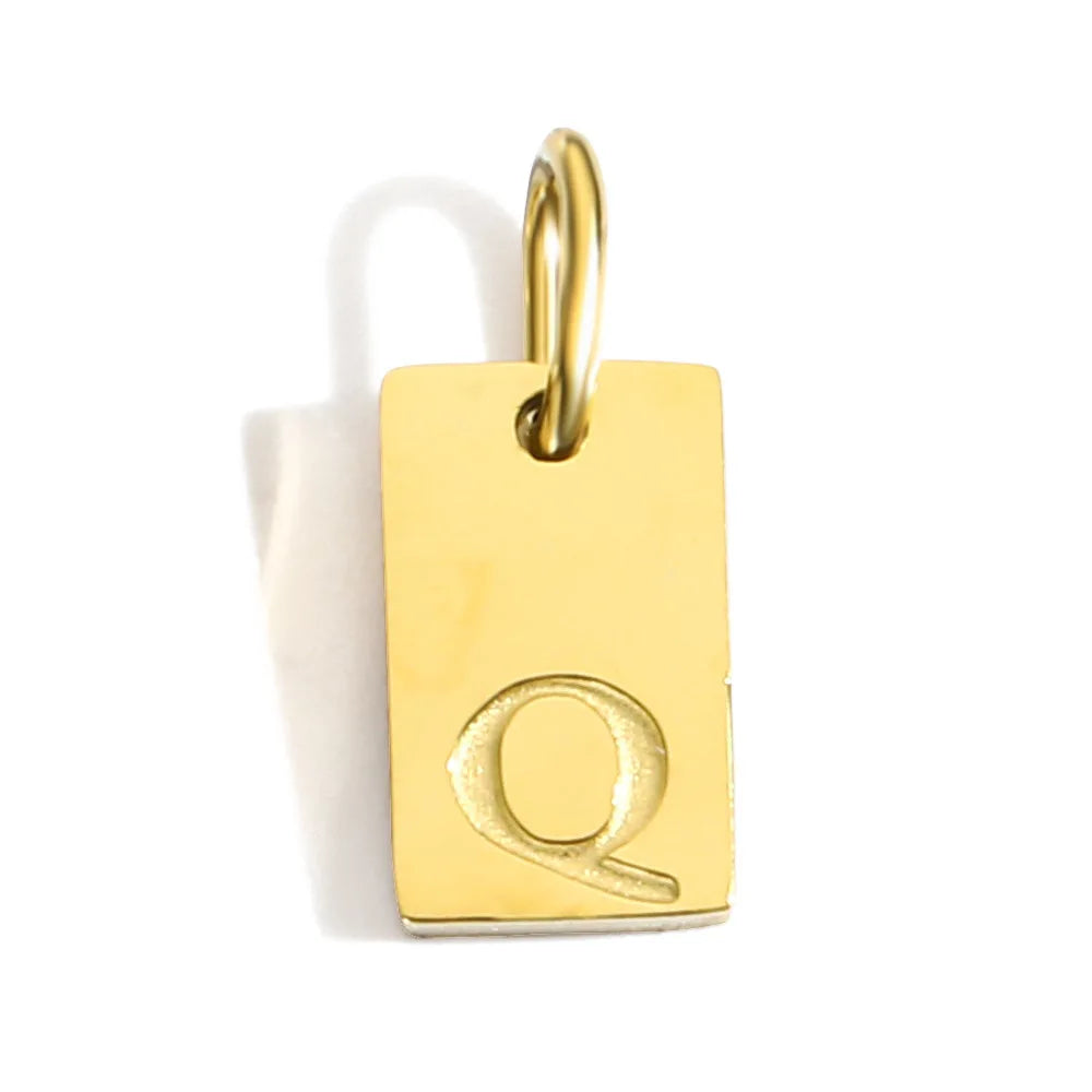 Polished Stainless Steel Square Gold Color Pendant Hang 26 Letters DIY Bracelet Pet Collar Necklace Jewelry Making