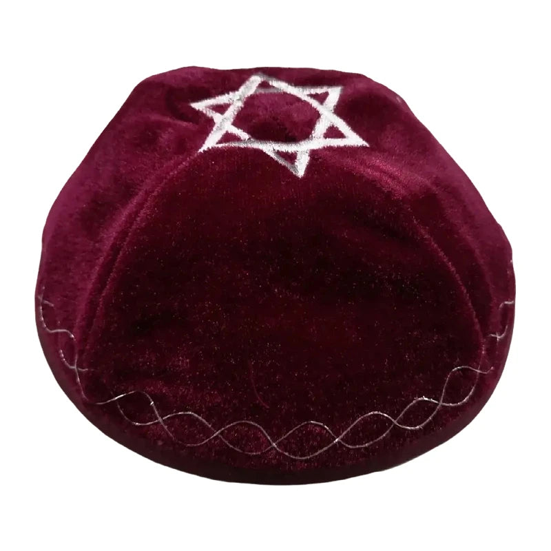 VELVET JEWISH YARMULKE KIPPAH WITH STAR EMBROIDERED