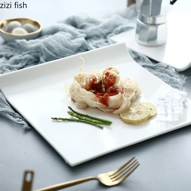 Square Ceramic Plate White Steak Plate Dessert Sushi Plate Serving Plates Flat Plates Molecular Cuisine Restaurant Tableware
