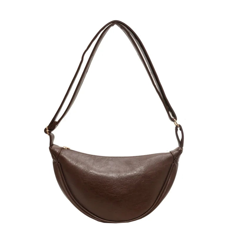 Retro Hobos Bag For Women Half Moon Shoulder Bag Large Capacity PU Leather Zipper Crossbody Bags Solid Color Handbags 2024