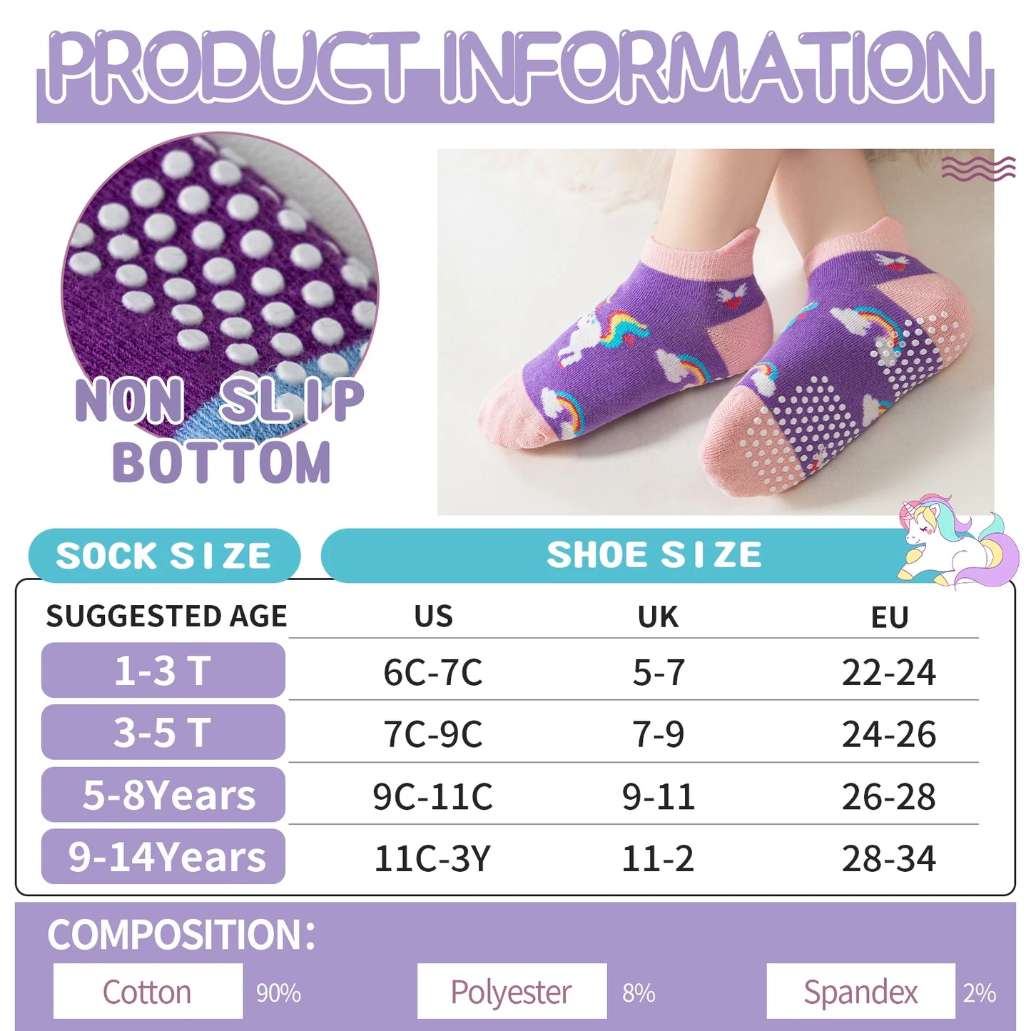 9 Pairs Of Baby Girls Toddlers Grips Socks Kids Non Slip Anti Skid Ankle Car Cotton No Show Socks With Grippers Gift Socks