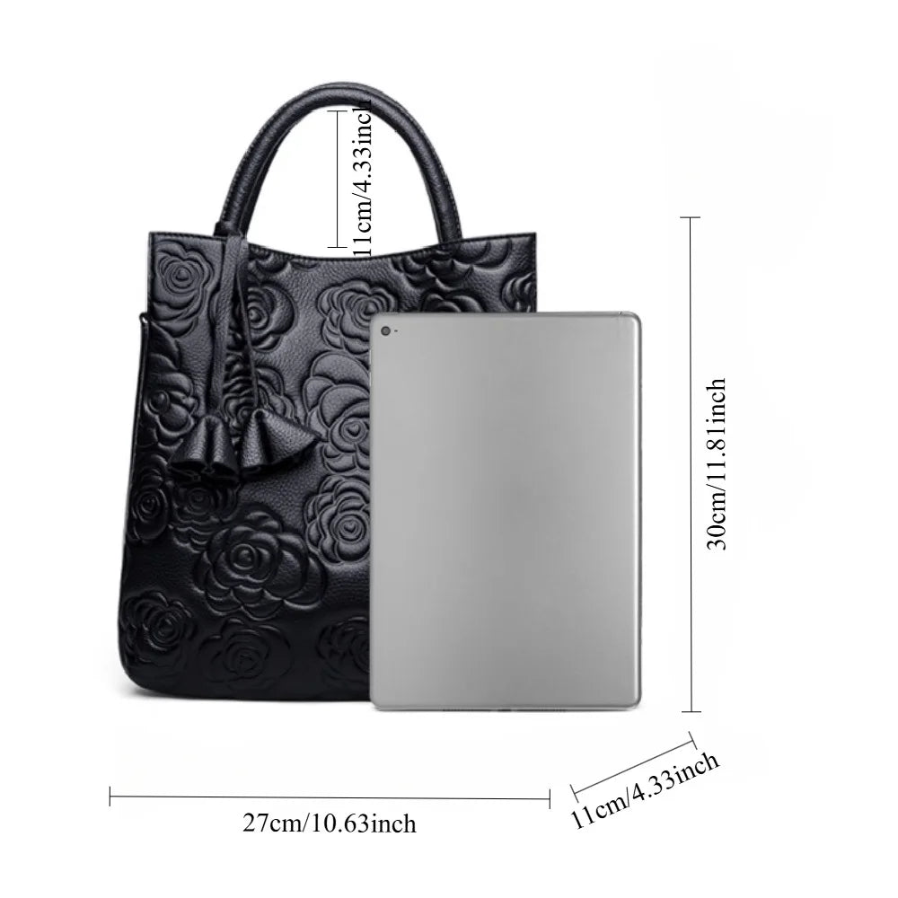 Ladies' fashionable and elegant camellia tote bag with large capacity and multiple compartments, vintage shoulder bag
