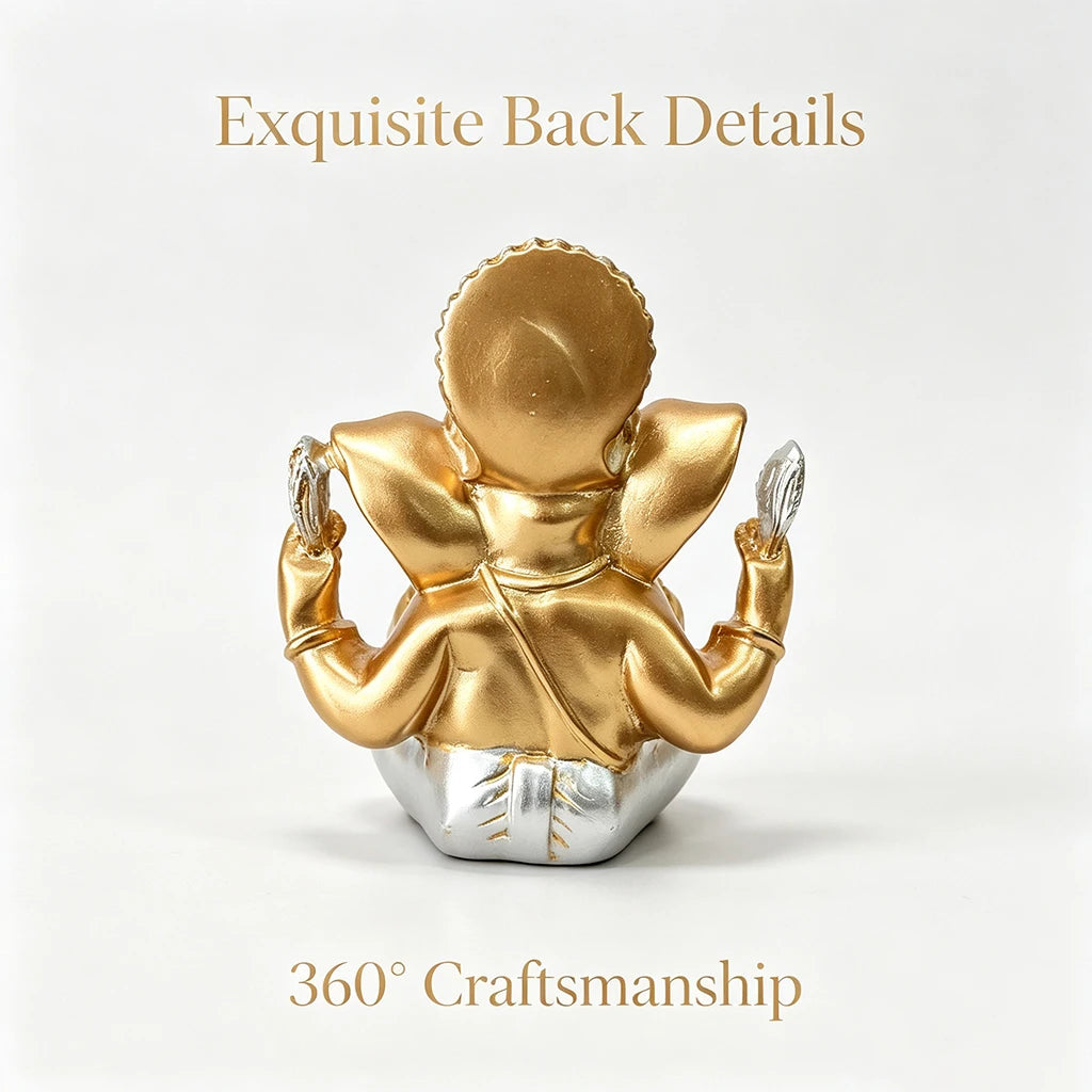 Golden Ganesha Statue Resin Figurine Hindu Elephant God Sculpture Lucky Decor for Home Living Room Office Meditation Room Gift