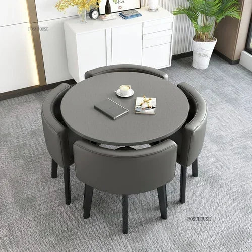 Nordic Round Dining Tables Set for Dining Room Furniture Kitchen Dining Table Set with 4 Chairs Home  Light Luxury Center Tables