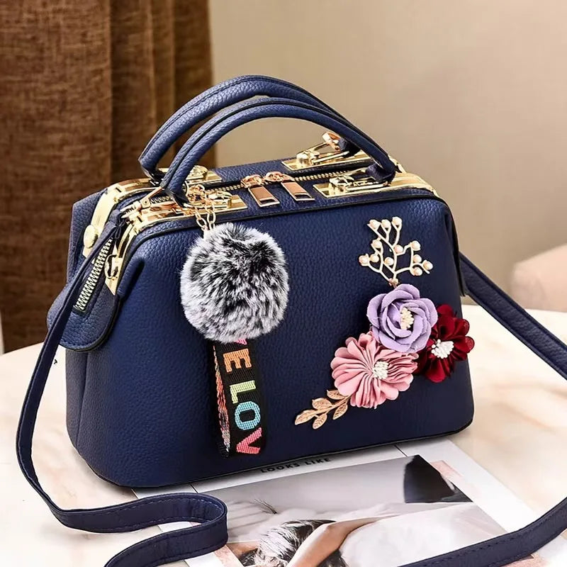 High-End Embroidered Soft Leather Women's Bag Large Capacity Commuter Contrast Color Small Square Bag Cloud Pattern Daily Use