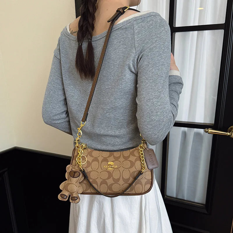 Fashionable Printed Women'S Underarm Crossbody Shoulder Bag Classic Elegant Small Square Bag Retro Commuter Style Chain Bag