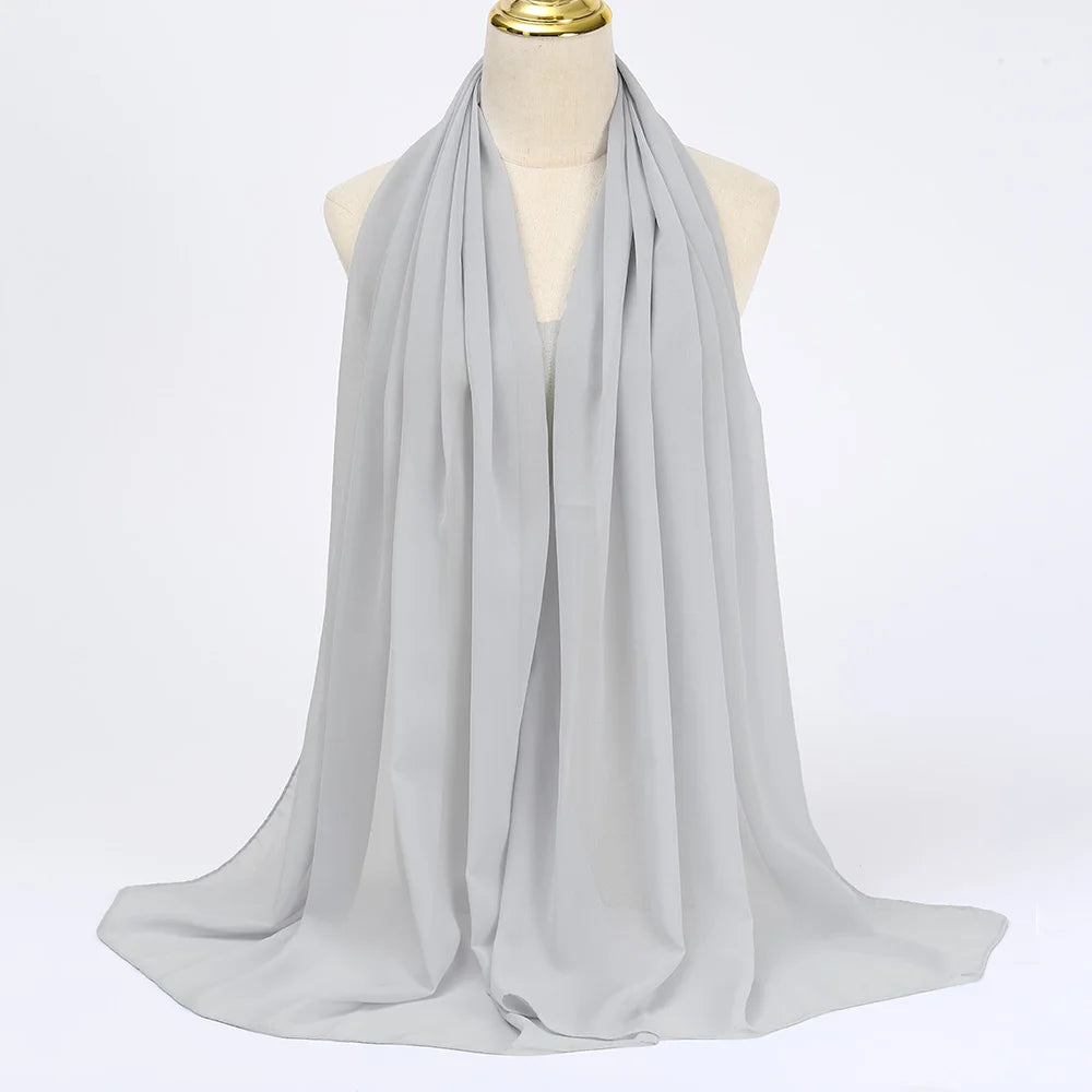 Muslim Chiffon Hijabs For Woman Long Solid Color Head Wrap For Women Shawls Scarves Ladies Muslim Veil Hijab