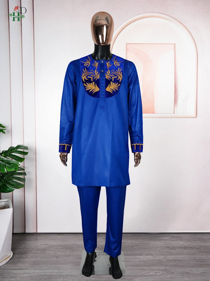 H&D African Clothing For Man Traditional Agbada Sets 2PCS For Boy Thobe Pant Embroidery Wedding Party Father Son Suits Plus Size