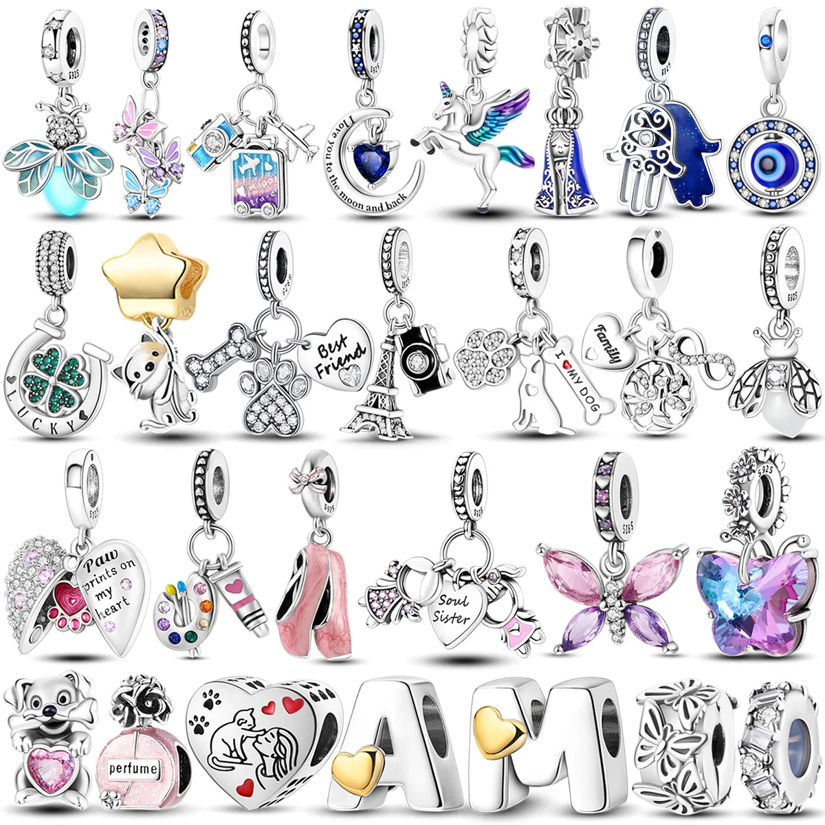 2026 Hot Sale Charms Bead 925 Sterling Sliver Pink Butterfly Luminous Firefly Dangle Fit Bangle Bracelet Necklace DIY Jewelry