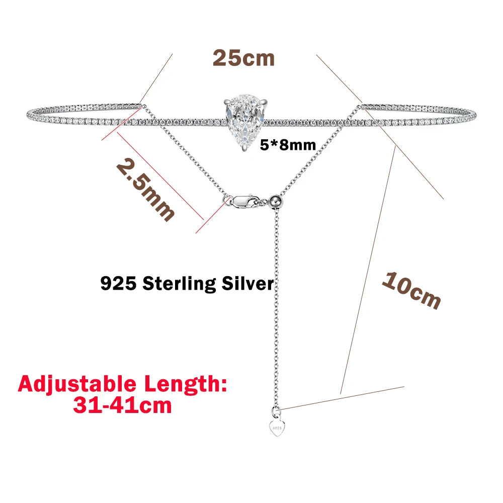 Certified Full Moissanite Riviera Tennis Necklace with Waterdrop Diamond Pendant for Women 925 Sterling Silver Adjustable Choker