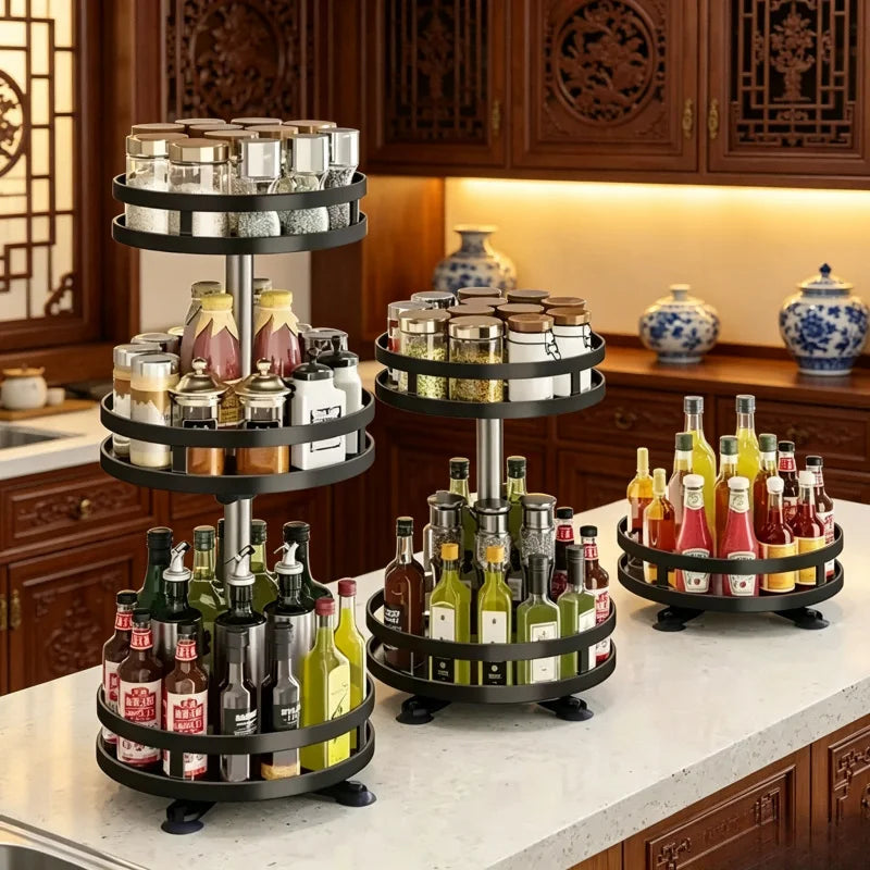 360° Rotatable Kitchen Storage Rack, Spice Organizer Turntable, Clean Storage Rack for Kitchen Accessories