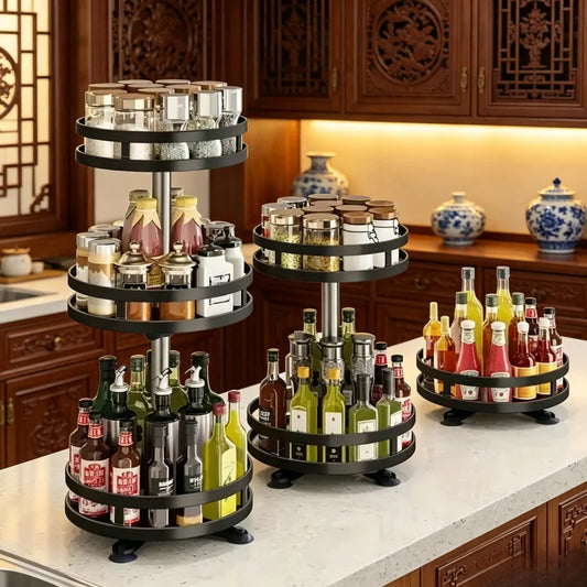 360° Rotatable Kitchen Storage Rack, Spice Organizer Turntable, Clean Storage Rack for Kitchen Accessories