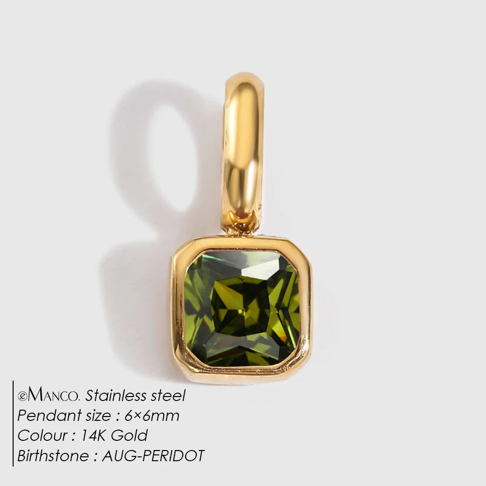 EMANCO Stainless Steel Classic Octagon Birthstone Charms 14K Gold Plated Pendant For DIY Jewelry Making Necklace