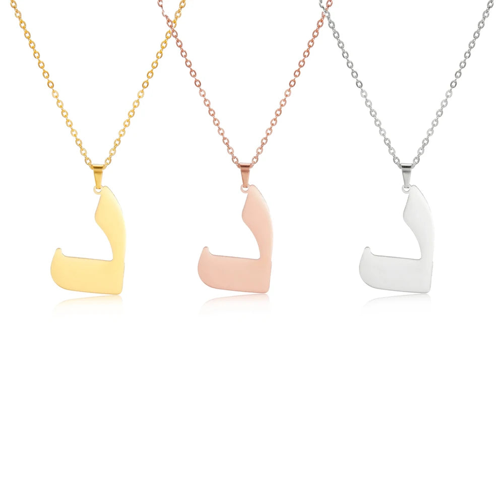 EUEAVAN Arabic Letter Pendant Necklace for Women Men Stainless Steel Arab Initial Alphabet Necklaces Lucky Amulet Muslim Jewelry