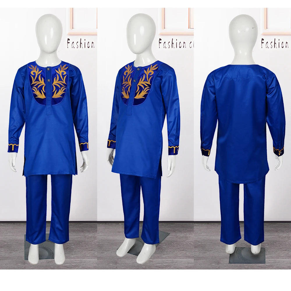 H&D African Clothing For Man Traditional Agbada Sets 2PCS For Boy Thobe Pant Embroidery Wedding Party Father Son Suits Plus Size