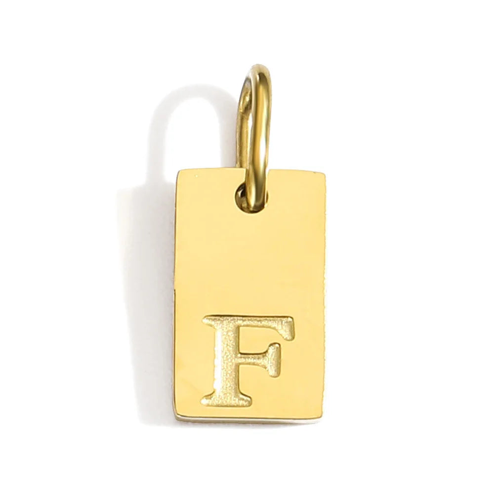 Polished Stainless Steel Square Gold Color Pendant Hang 26 Letters DIY Bracelet Pet Collar Necklace Jewelry Making