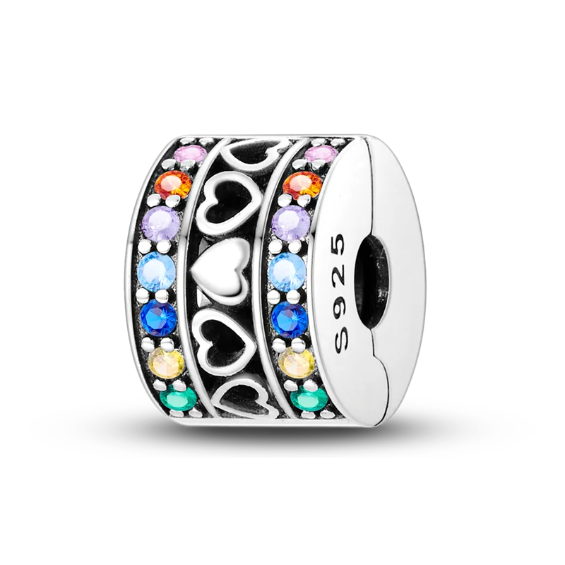 Silver Clasp 925 Sterling Silver CZ Pave Clip Charms Daisy Beads Stopper Safety Chain Fit Original Bangle Bracelet Jewelry Clips