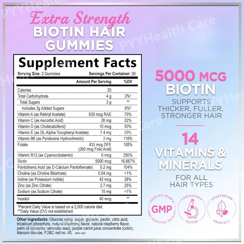 Hair Vitamin Gummies for Women with Biotin Vitamin C, E, Zinc Berry Flavor Supplement for Hair Growth and Nail Care