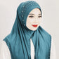 Convenient Instant Hijab Pullover Beaded Scarf Malay Shawl Women's Solid Color Headscarf (One Cap Gift)