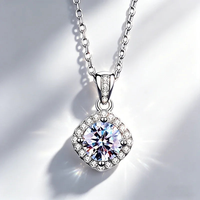 0.5ct-1.0ct VVS1 D Color Moissanite Necklace 925 Soild Sterling Sliver Chain with Certificate Fine Jewelry for Woman Jewelry