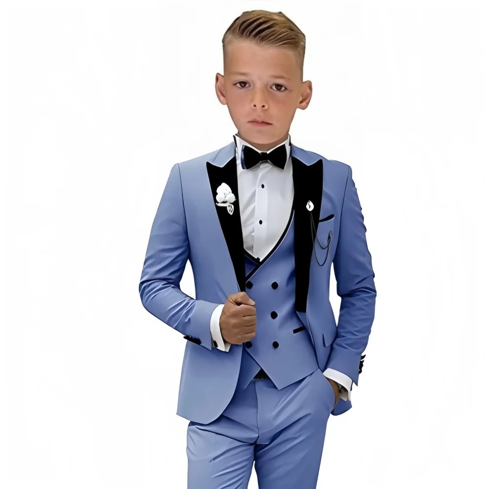 Velvet Collar Suit Set for Kids 3-14 Years, Three-Piece Wedding Suits for Boys, Toddler Suits Tuxedo Homecoming Teens Suits