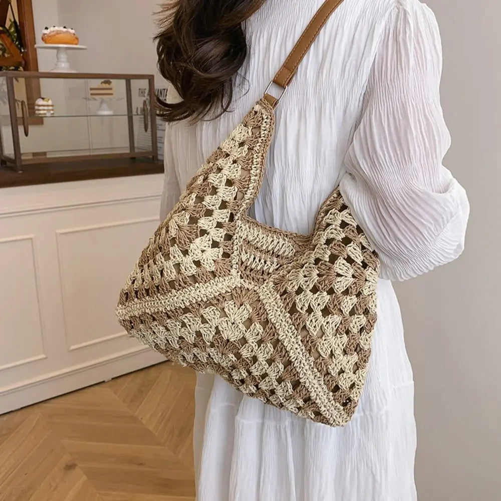 New Summer Straw Crochet Bag Leisure Vacation Weave Shoulder Bag Casual Beach Women's Handbags Ladies/Girls