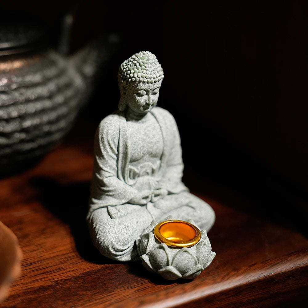 Household aromatherapy decorations new Chinese new ornaments living room Zen tea desktop crafts small sitting Buddha sculpture