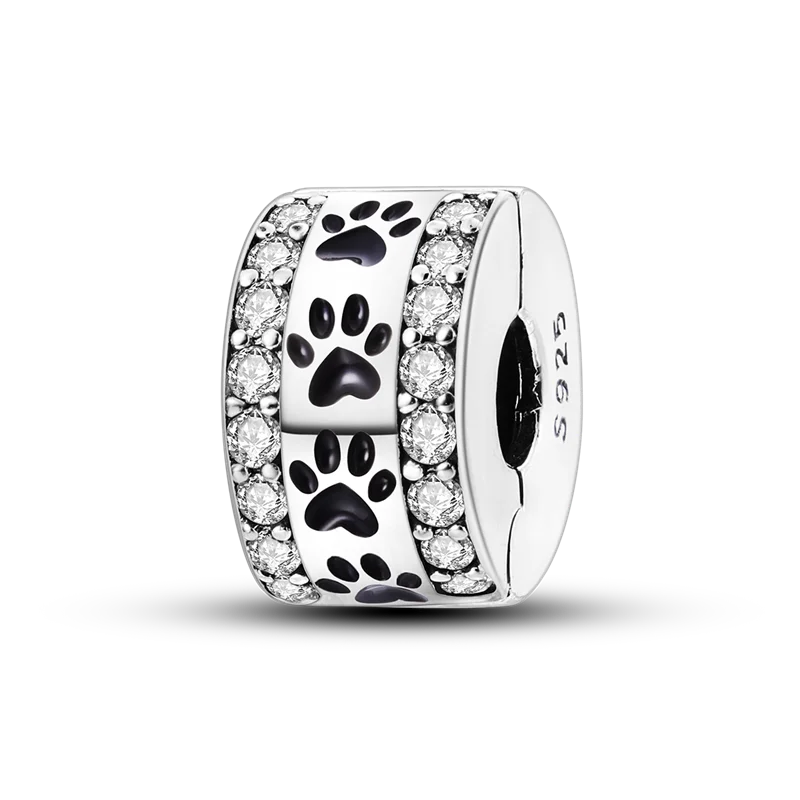 Silver Clasp 925 Sterling Silver CZ Pave Clip Charms Daisy Beads Stopper Safety Chain Fit Original Bangle Bracelet Jewelry Clips