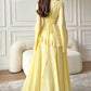 Cream-Colored Round-Neck, Flared Long-Sleeve, Ruffled Waist, Slim-Fit Chiffon Long Dress, Gentle and Modest Wedding Muslim Banquet Evening Gown