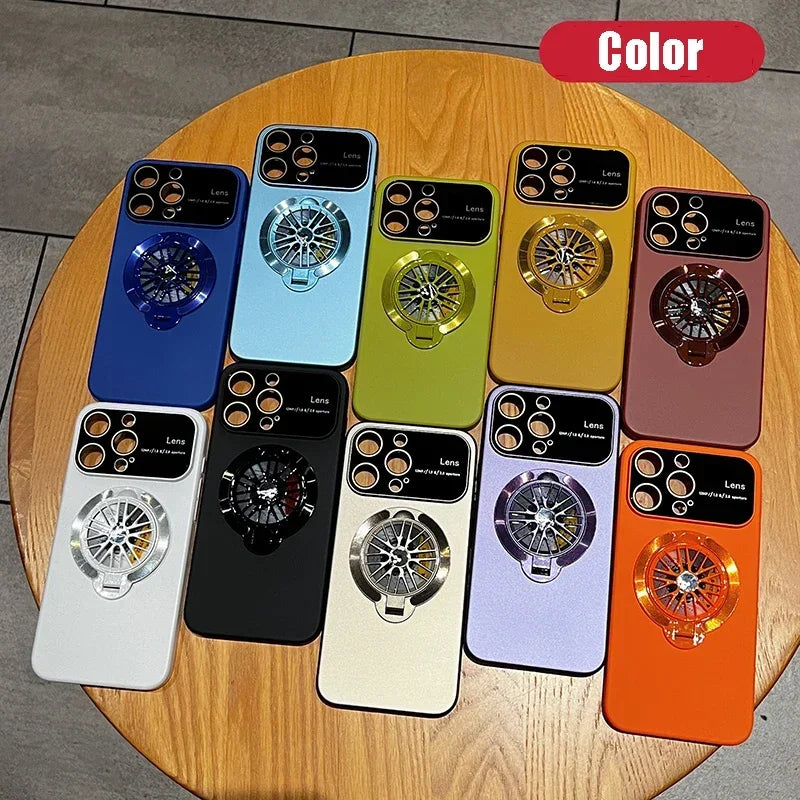 Rotating Gyro Bracket Magnetic Phone Case for Magsafe IPhone 17 16 15 Plus 13 14 Pro Max Air Original Color Lens Protector Cover